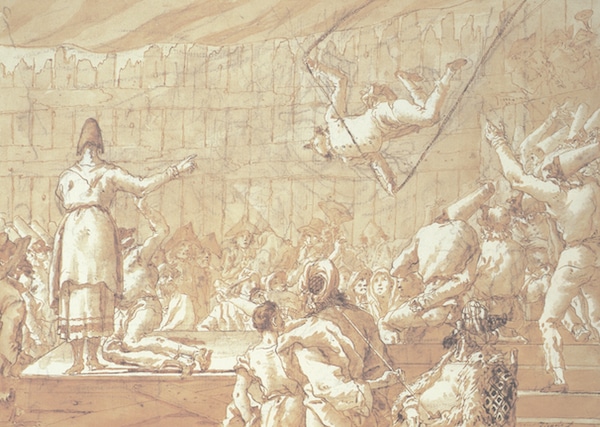 Giandomenico Tiepollo, Polichinelle trapéziste (scène 46), vers 1798-1804. Collection particulière
