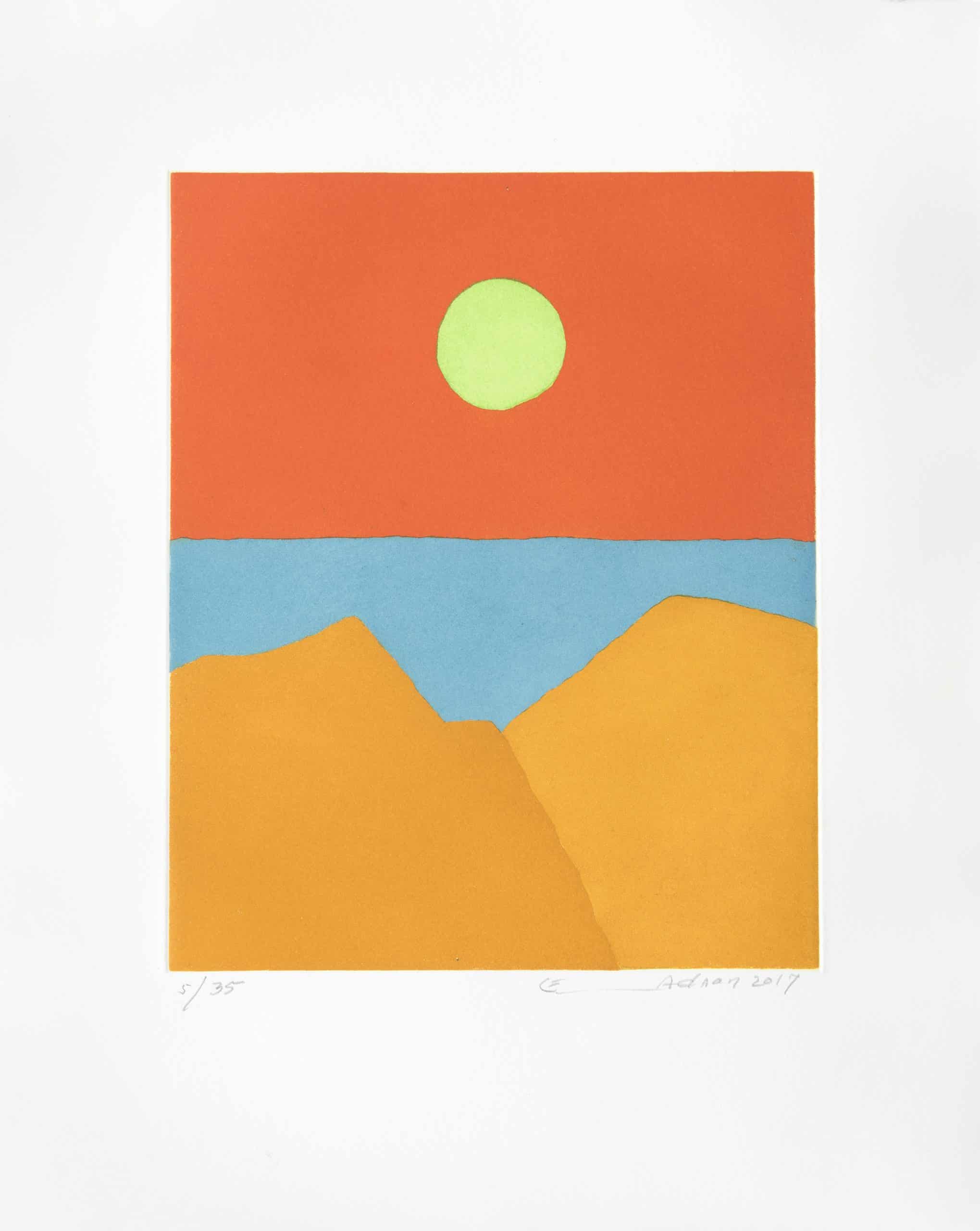 Peinture de Etel Adnan pour le dossier Soleil