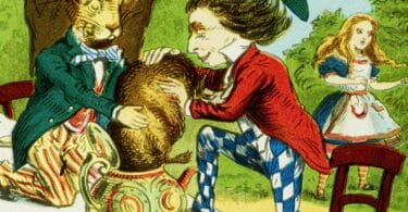 Scène de la "Mad tea party" dans "Alice au pays des merveilles" (vers 190) © CC-BY-SA-4.0/W. Butcher & Sons, Sir John Tenniel/Te Papa