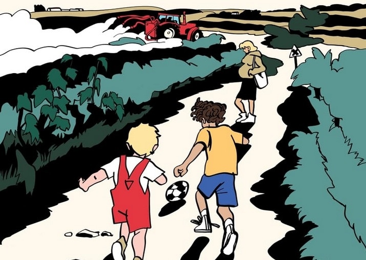 "Pesticides, leurs ravages sur la santé des enfants", Laurence Huc, Sophie Caron et Marguerite Boutrolle (illustrations) © Les printanières Nolwenn Weiler, Sophie Chapelle, Pesticides Kids - Enquête sur les enfants victimes des pesticides, Nouriturfu, 158 p., 15 euros.